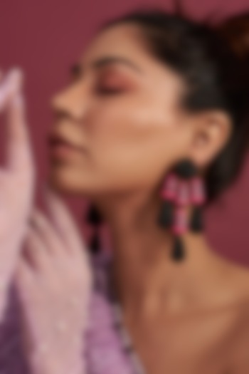 Two Tone Finish Black & Pink Crystal Dangler Earrings by Bijoux By Priya Chandna