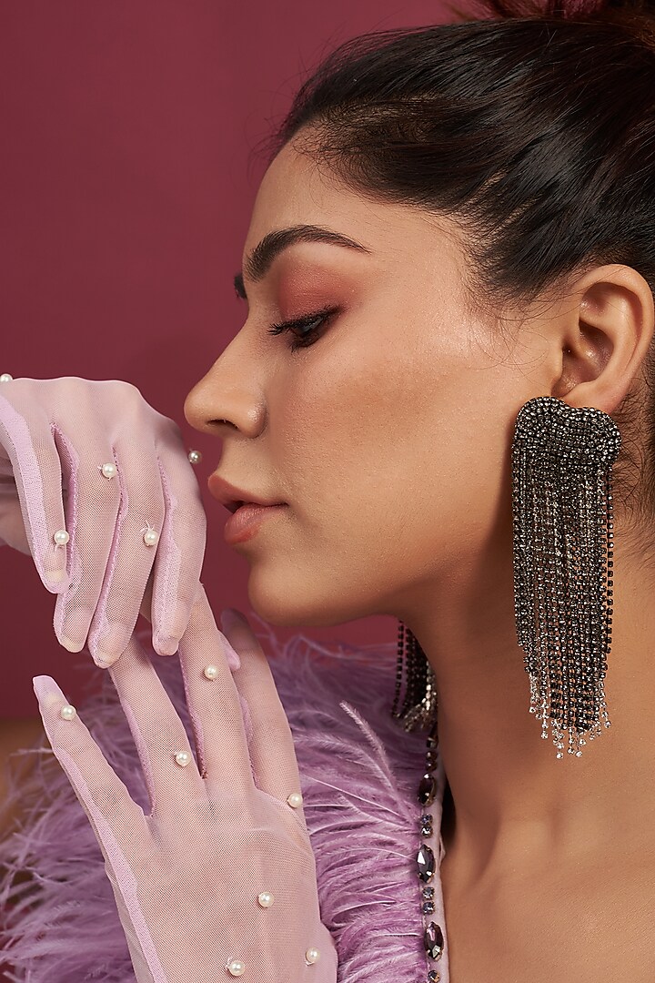 Two Tone Finish Smoke & Silver Tassel Dangler Earrings by Bijoux By Priya Chandna