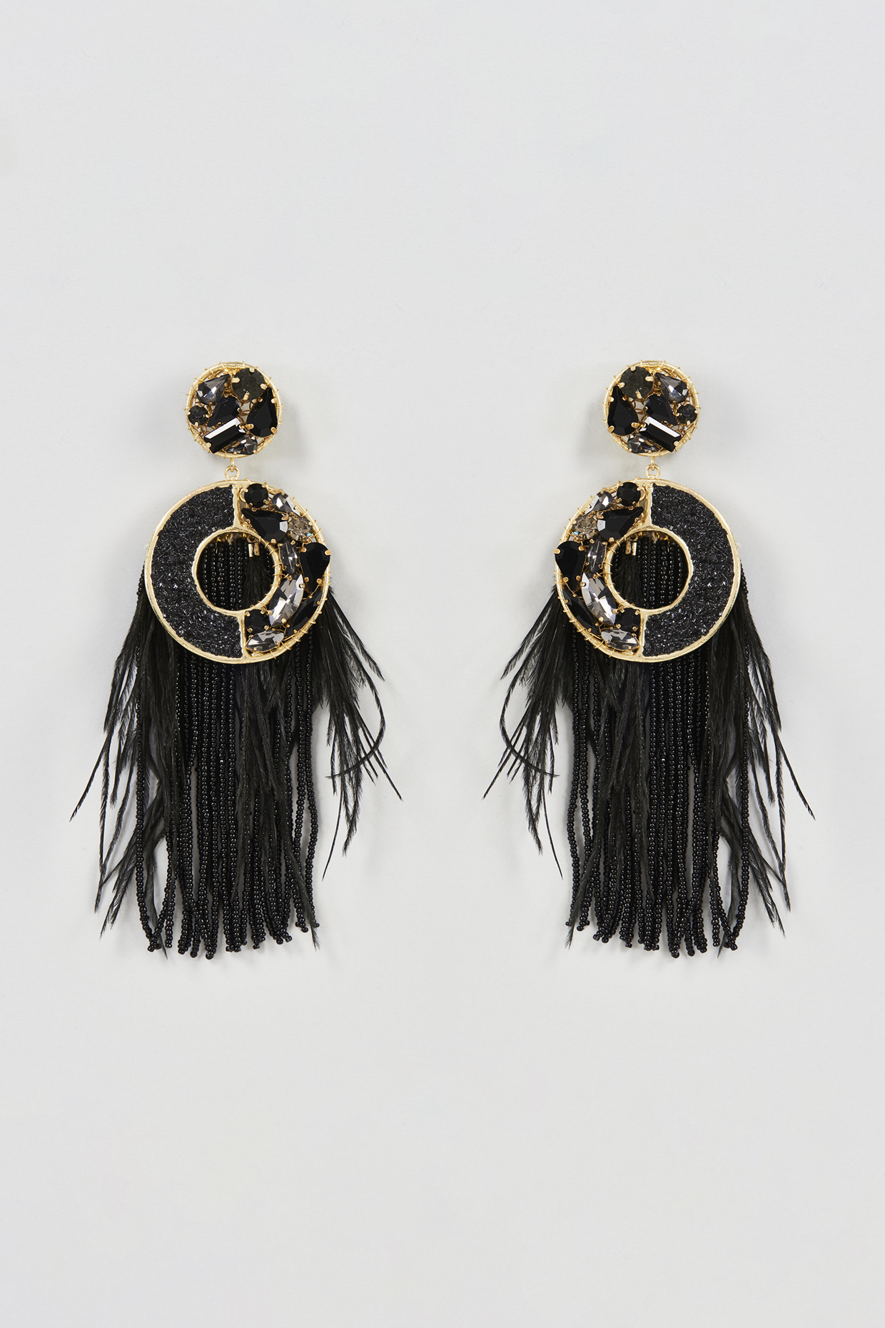 Two Tone Finish Black & Smoke Beaded Dangler Earrings by Bijoux By Priya Chandna