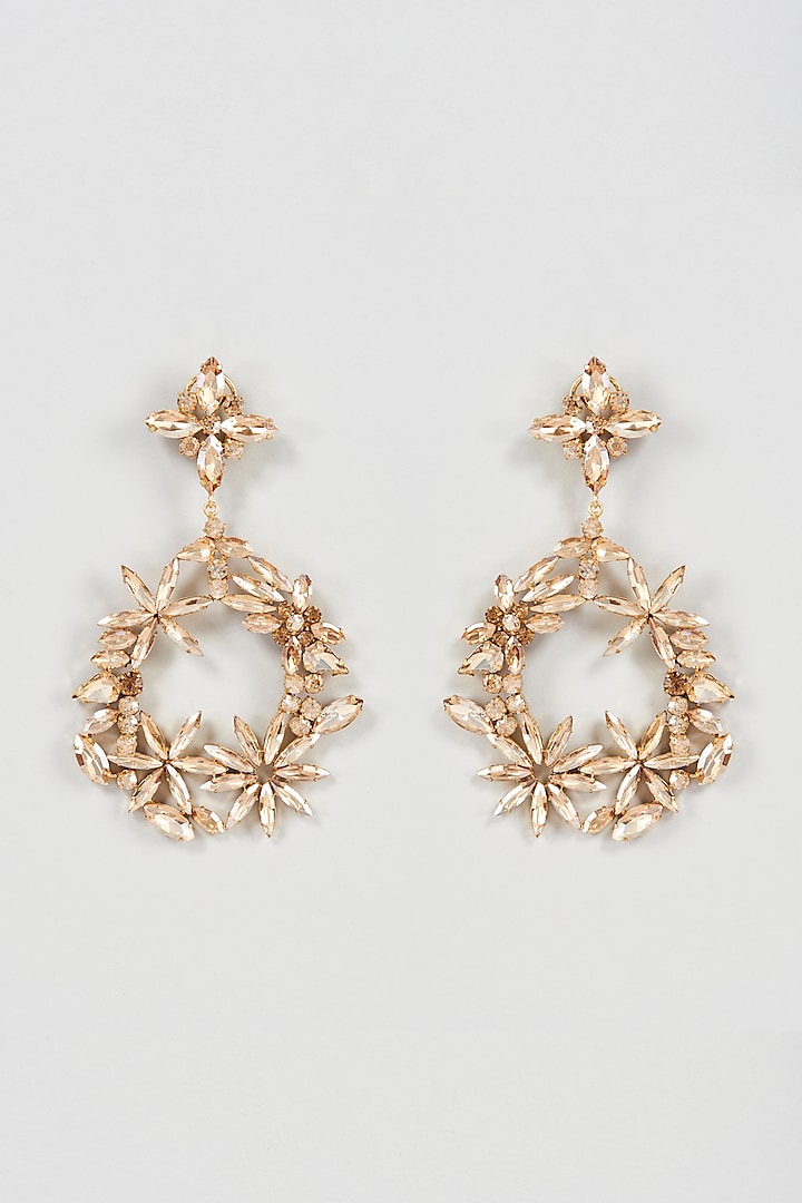 Gold Finish Crystal Dangler Earrings by Bijoux By Priya Chandna