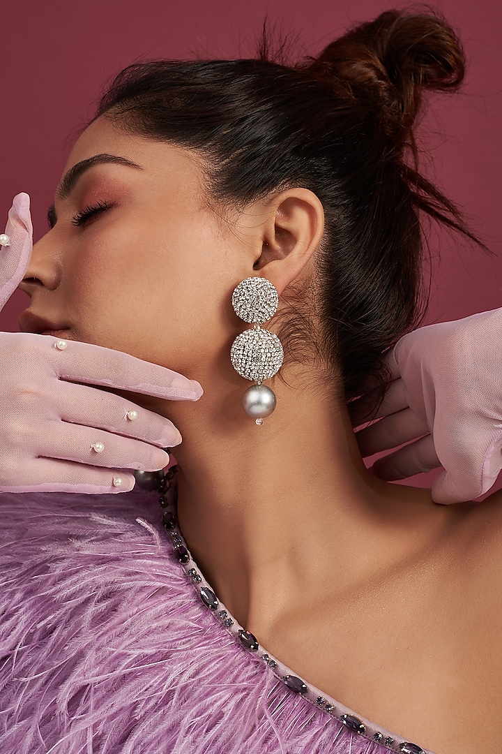 Two Tone Finish Crystal Dangler Earrings by Bijoux By Priya Chandna
