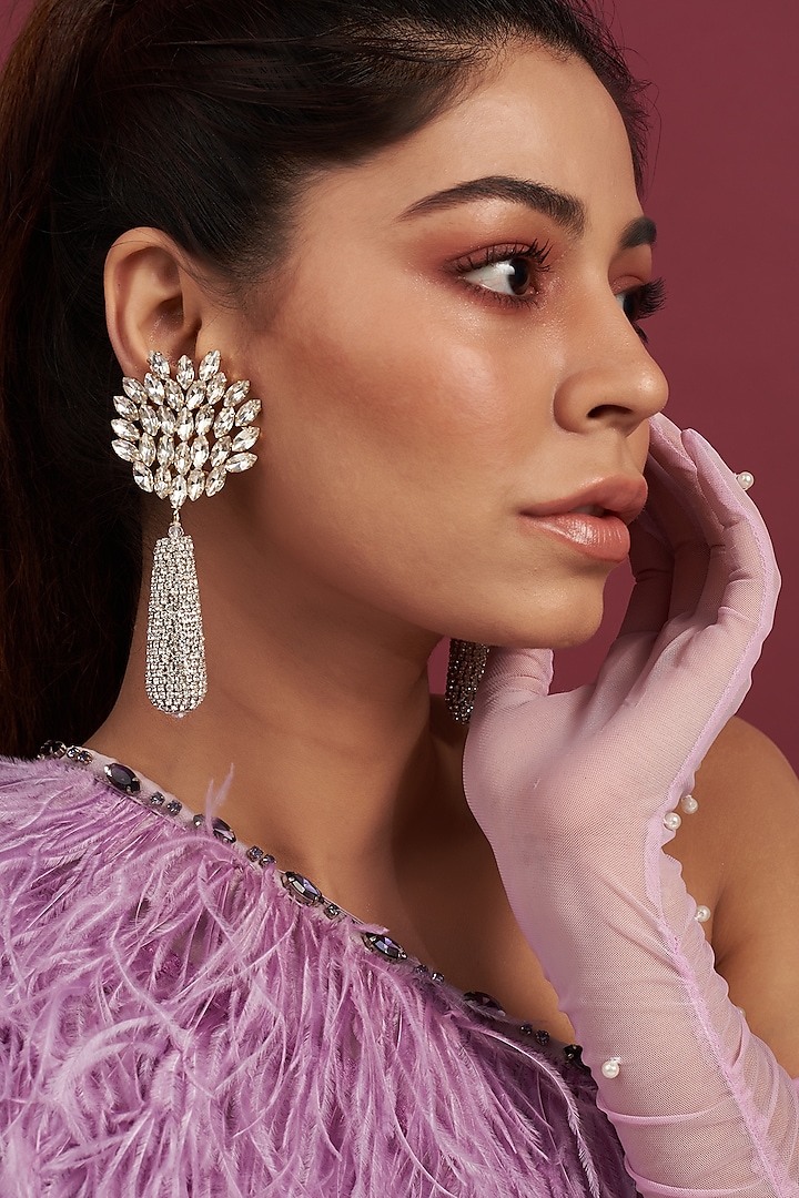 Two Tone Finish Floral Dangler Earrings by Bijoux By Priya Chandna