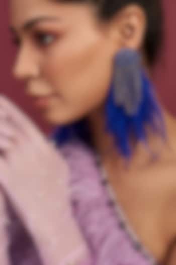 Two Tone Finish Royal Blue Feather Hanging Dangler Earrings by Bijoux By Priya Chandna