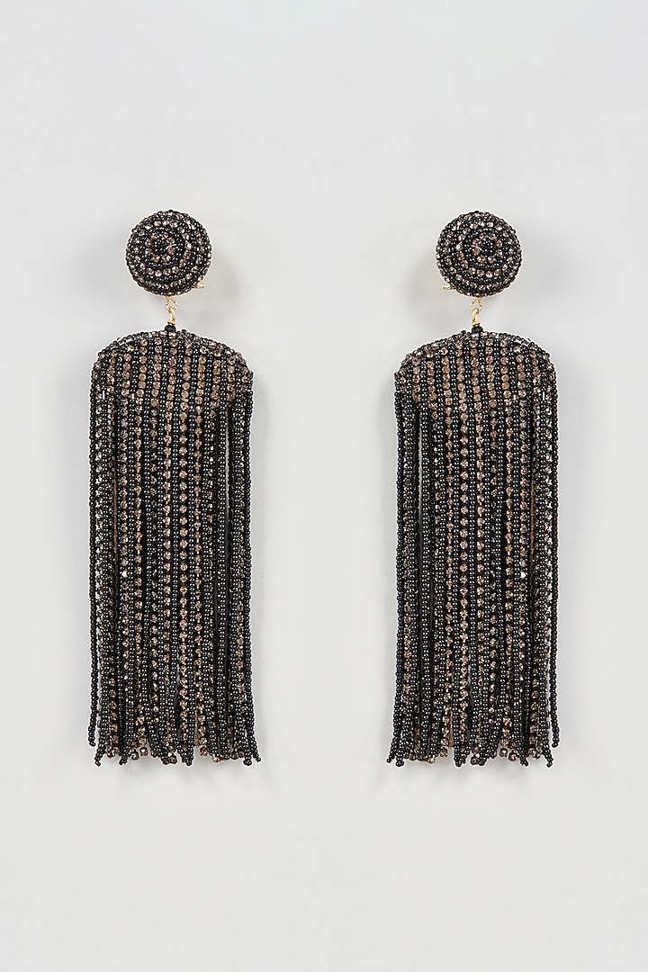 Two Tone Finish Black Beaded Waterfall Dangler Earrings by Bijoux By Priya Chandna at Pernia's Pop Up Shop