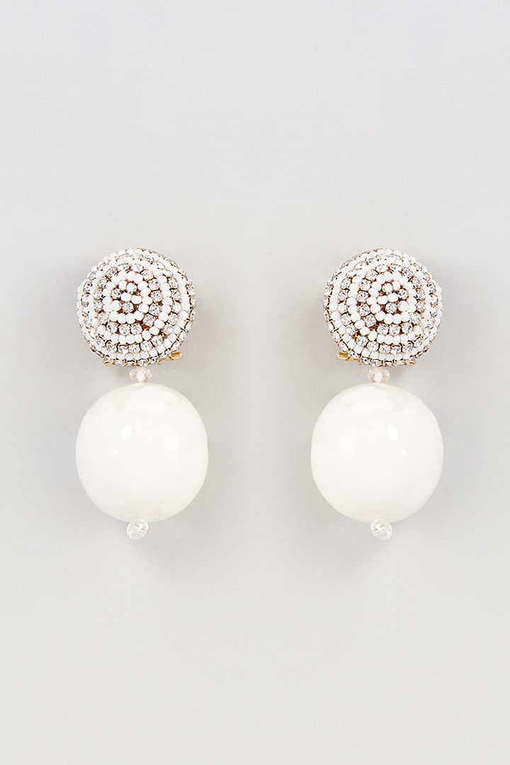 Two Tone Finish Crystal & Bead Drop Earrings by Bijoux By Priya Chandna at Pernia's Pop Up Shop