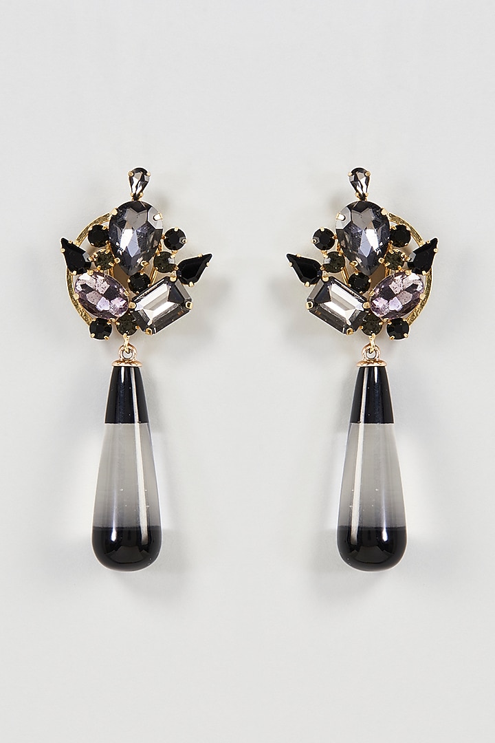 Two Tone Finish Black Crystal Dangler Earrings by Bijoux By Priya Chandna at Pernia's Pop Up Shop