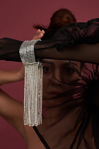 White Finish Crystal Waterfall Bracelet by Bijoux By Priya Chandna