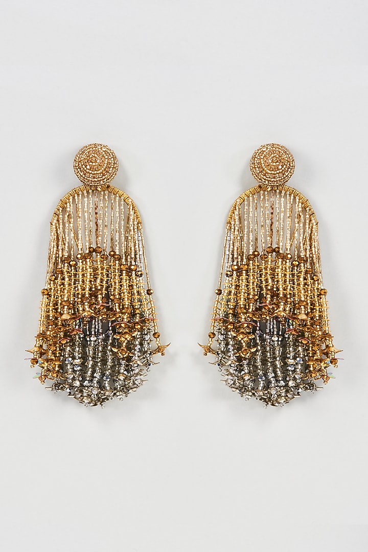 Gold Finish Sequins & Beaded Tassel Waterfall Dangler Earrings by Bijoux By Priya Chandna at Pernia's Pop Up Shop