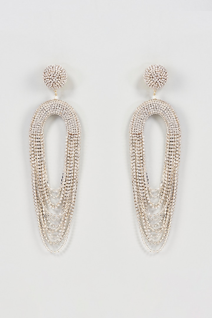 White Finish Crystal Waterfall Dangler Earrings by Bijoux By Priya Chandna at Pernia's Pop Up Shop