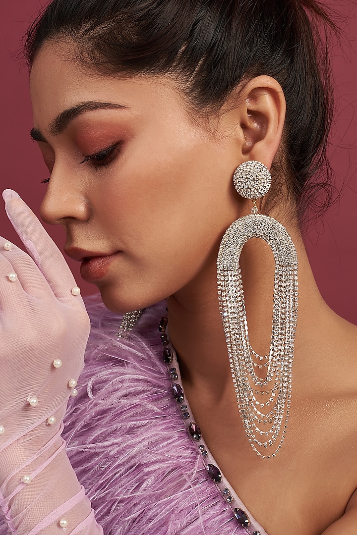 White Finish Crystal Waterfall Dangler Earrings by Bijoux By Priya Chandna
