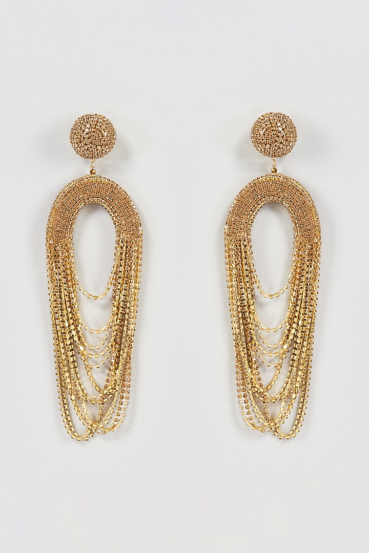Gold Finish Crystal Waterfall Dangler Earrings by Bijoux By Priya Chandna at Pernia's Pop Up Shop