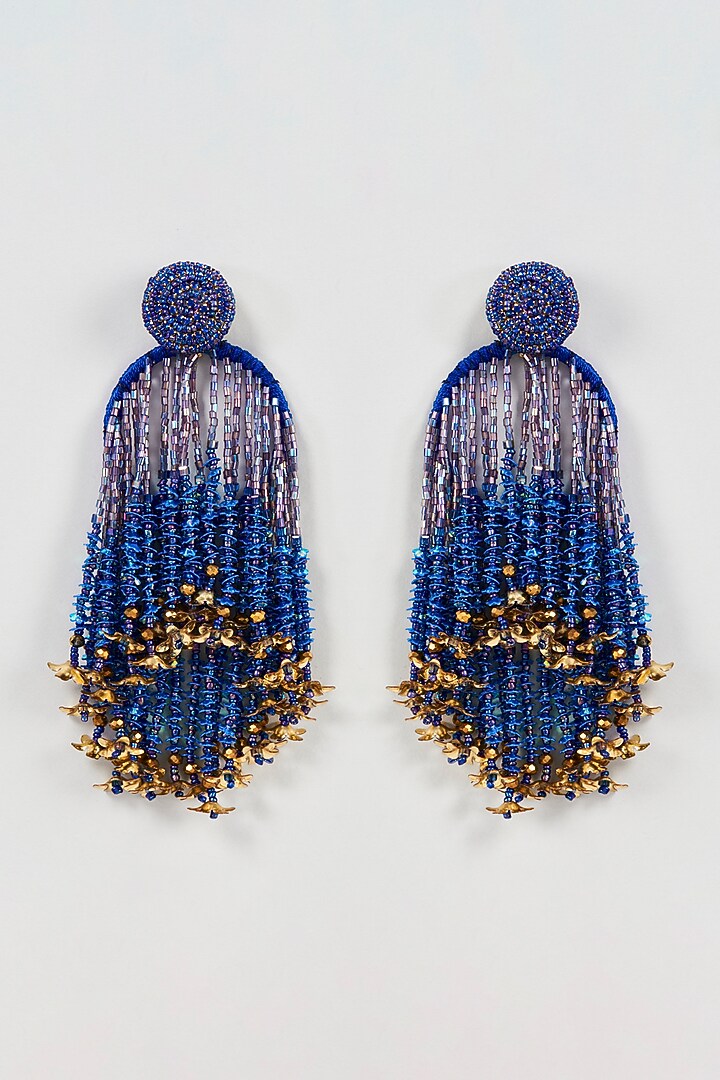 Two Tone Finish Crystal & Beaded Dangler Earrings by Bijoux By Priya Chandna at Pernia's Pop Up Shop