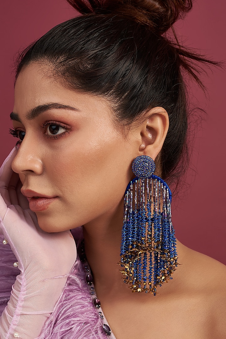 Two Tone Finish Crystal & Beaded Dangler Earrings by Bijoux By Priya Chandna