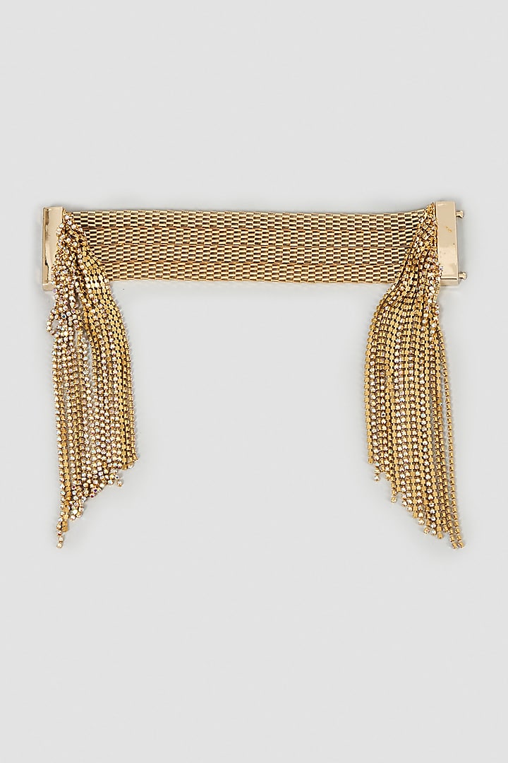 Gold Finish Crystal Chain Hanging Bracelet by Bijoux By Priya Chandna