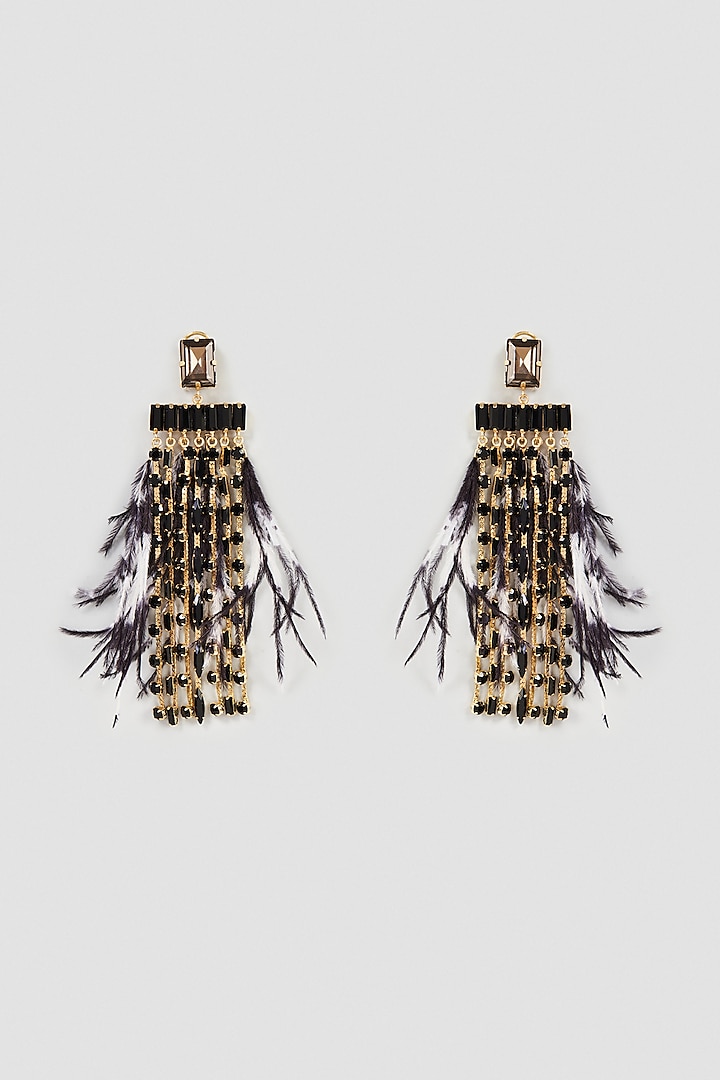Gold Finish Feather Dangler Earrings by Bijoux By Priya Chandna