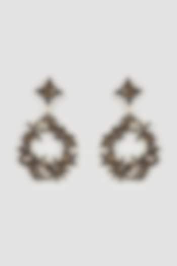 Gold Finish Black Crystal Dangler Earrings by Bijoux By Priya Chandna
