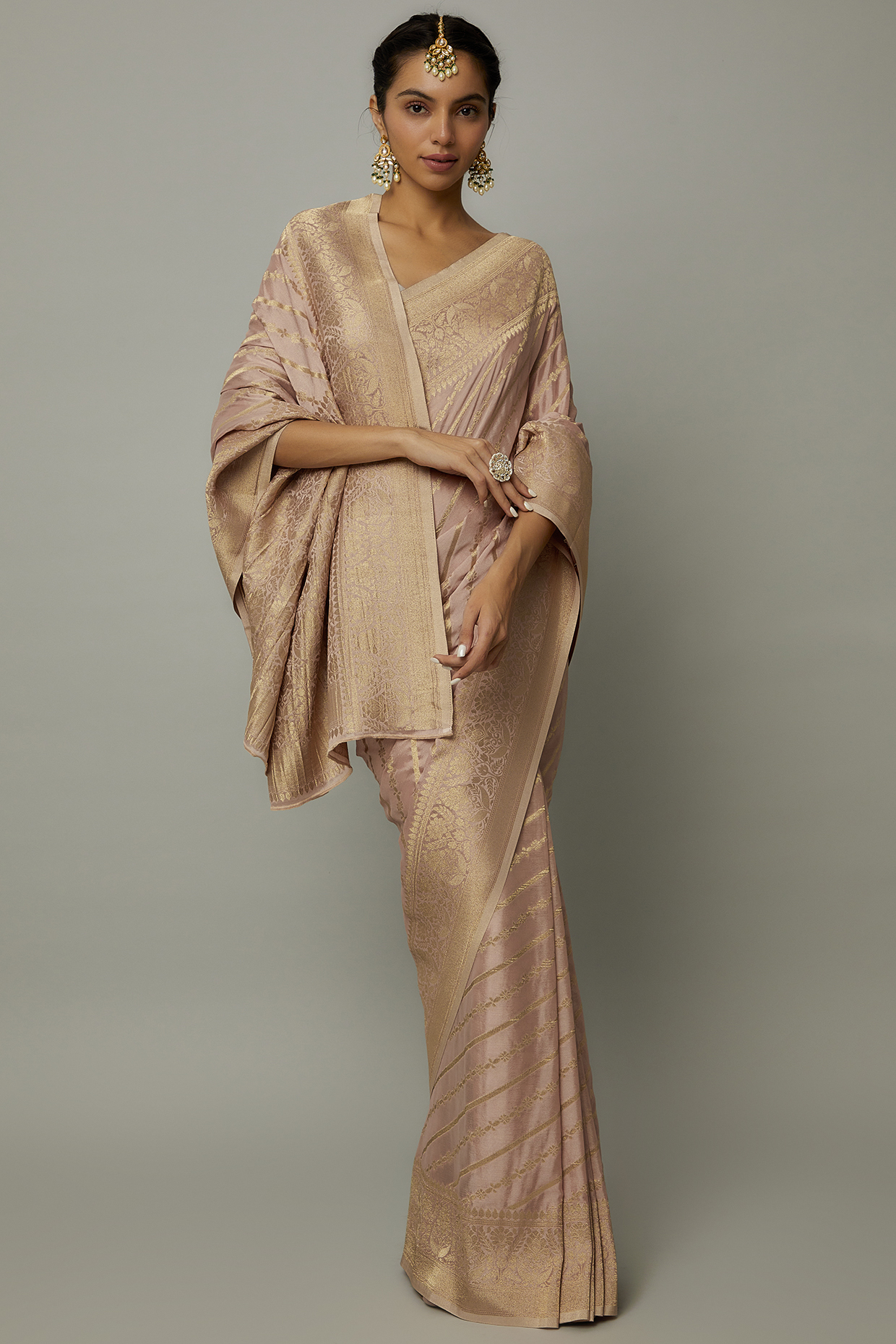 Peach Viscose Georgette Brocade Party Wear Saree by Binal Patel at Pernia's Pop Up Shop