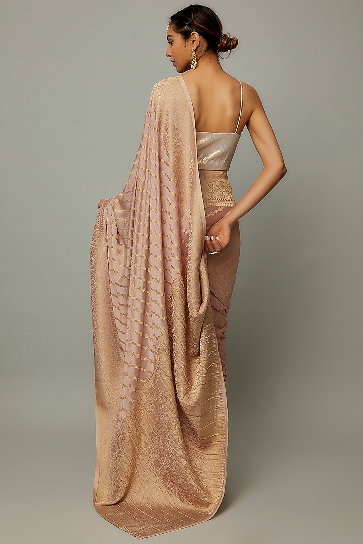 Peach Viscose Georgette Brocade Party Wear Saree by Binal Patel at Pernia's Pop Up Shop