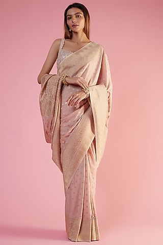 Beige Viscose Georgette Brocade Embroidered Saree by Binal Patel