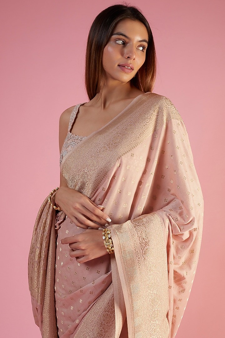 Beige Viscose Georgette Brocade Embroidered Party Wear Saree by Binal Patel at Pernia's Pop Up Shop