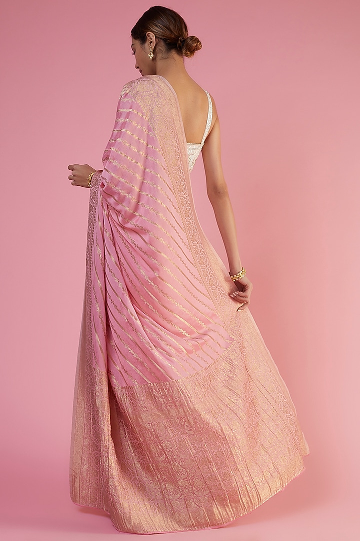 Pink Viscose Georgette Brocade Embroidered Party Wear Saree  by Binal Patel at Pernia's Pop Up Shop