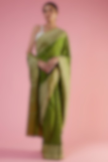 Mehendi Green Viscose Georgette Brocade Embroidered Party Wear Saree by Binal Patel at Pernia's Pop Up Shop