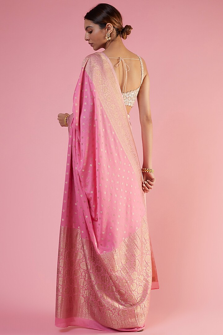 Pink Viscose Georgette Brocade Embroidered Party Wear Saree by Binal Patel at Pernia's Pop Up Shop