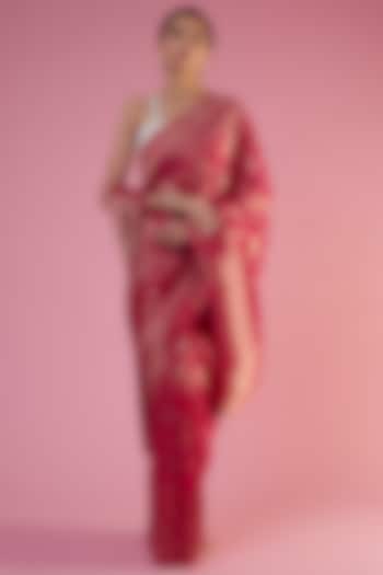 Magenta Banarasi Brocade Floral Printed & Zari Embroidered Party Wear Saree by Binal Patel at Pernia's Pop Up Shop