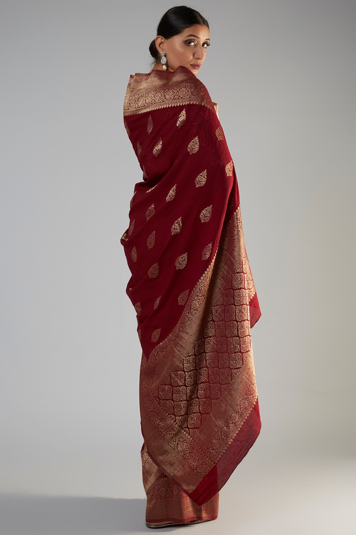Red Handloom Banarasi Mashru Silk Brocade Saree – Khinkhwab