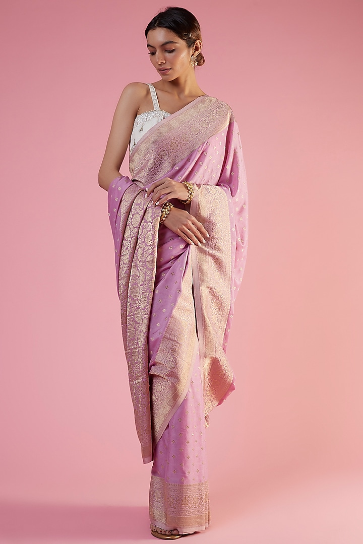 Purple Viscose Georgette Brocade Embroidered Saree by Binal Patel
