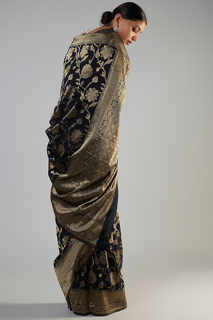 Black Banarasi Brocade Zari Party Wear Saree by Binal Patel at Pernia's Pop Up Shop