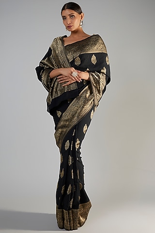 Black Banarasi Brocade Saree by Binal Patel