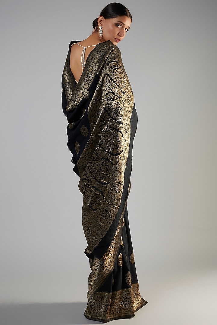 Black Banarasi Brocade Party Wear Saree by Binal Patel at Pernia's Pop Up Shop