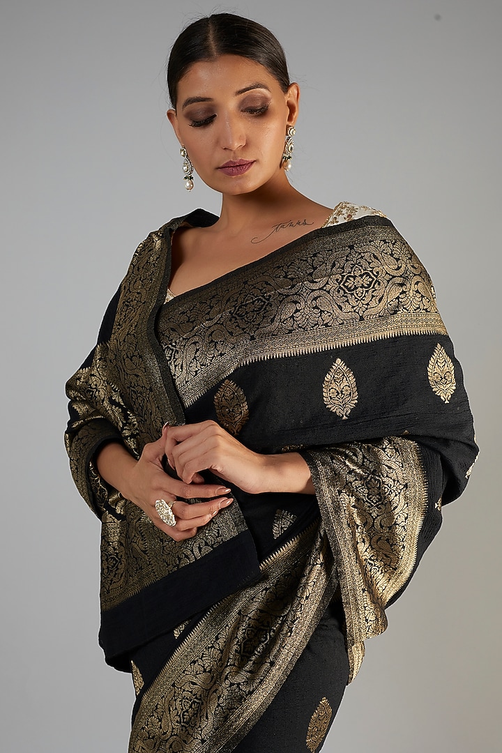 Black Banarasi Brocade Party Wear Saree by Binal Patel at Pernia's Pop Up Shop