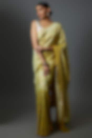 Yellow Brocade Embroidered Banarasi Saree by Binal Patel at Pernia's Pop Up Shop