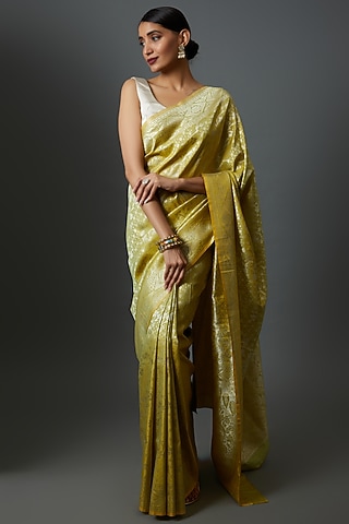Yellow Brocade Embroidered Banarasi Saree by Binal Patel