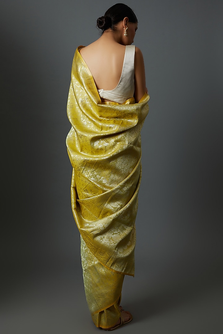 Yellow Brocade Embroidered Banarasi Party Wear Saree by Binal Patel at Pernia's Pop Up Shop