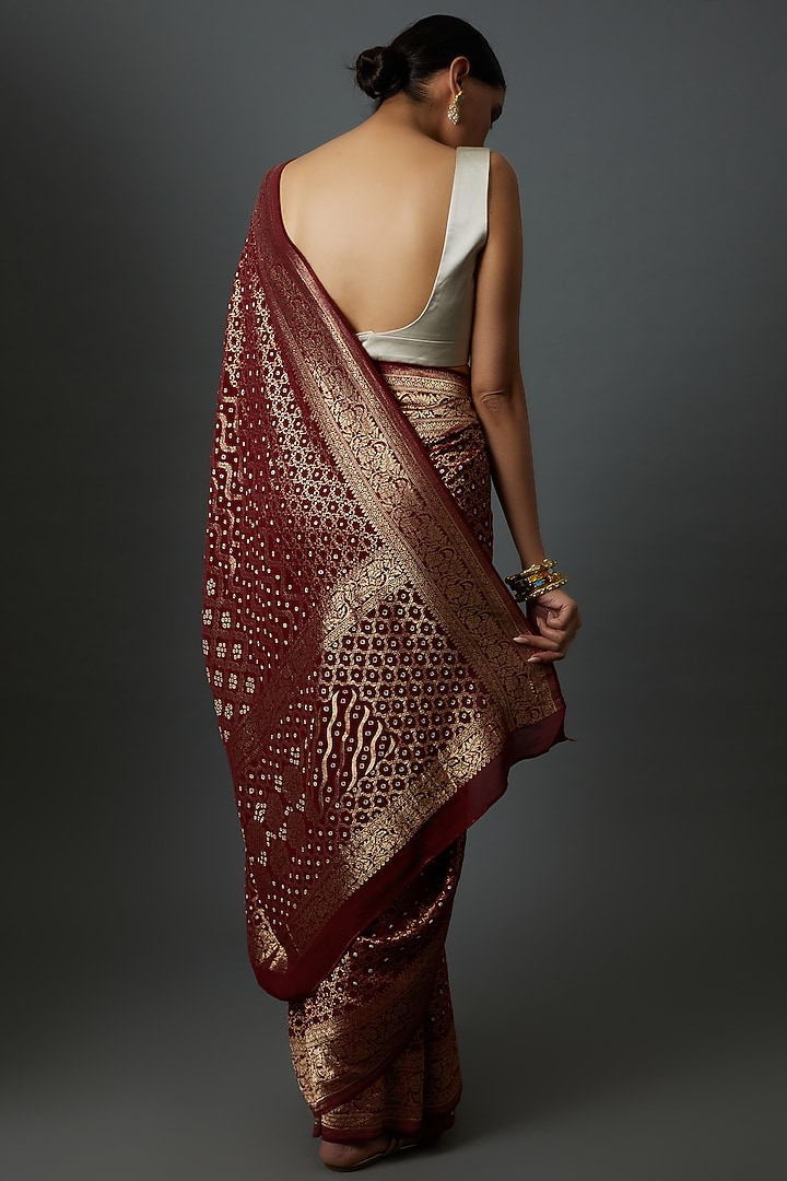 Maroon Georgette Printed & Embroidered Party Wear Saree by Binal Patel at Pernia's Pop Up Shop
