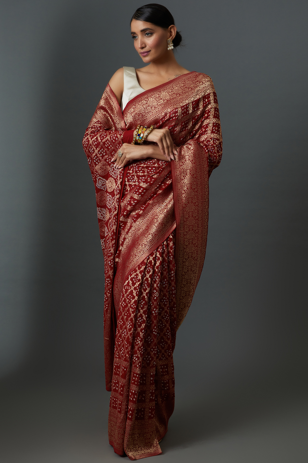 Red Georgette Printed & Embroidered Party Wear Saree by Binal Patel at Pernia's Pop Up Shop