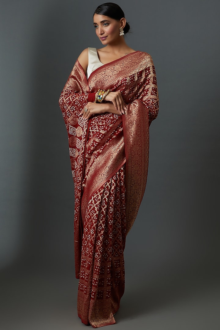 Red Georgette Printed & Embroidered Party Wear Saree by Binal Patel at Pernia's Pop Up Shop