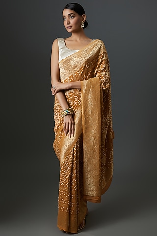 Yellow Georgette Printed & Embroidered Saree by Binal Patel