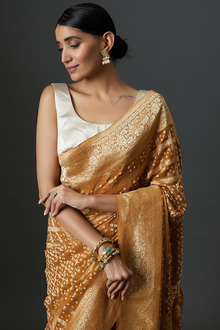 Yellow Georgette Printed & Embroidered Party Wear Saree by Binal Patel at Pernia's Pop Up Shop