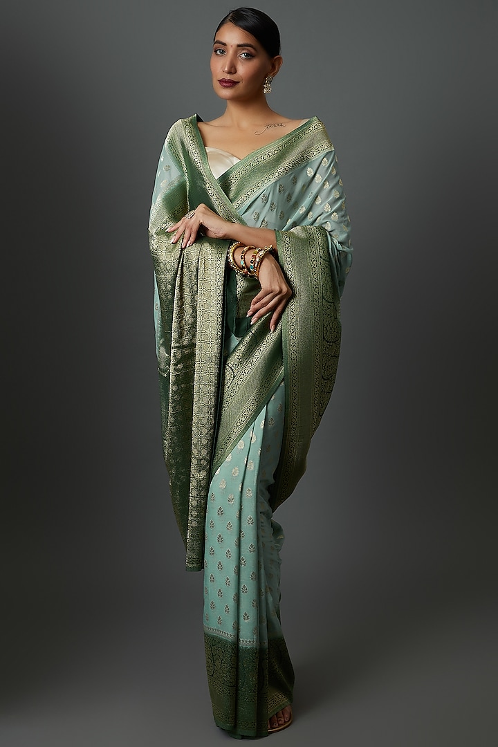 Green Georgette Embroidered Brocade Saree by Binal Patel