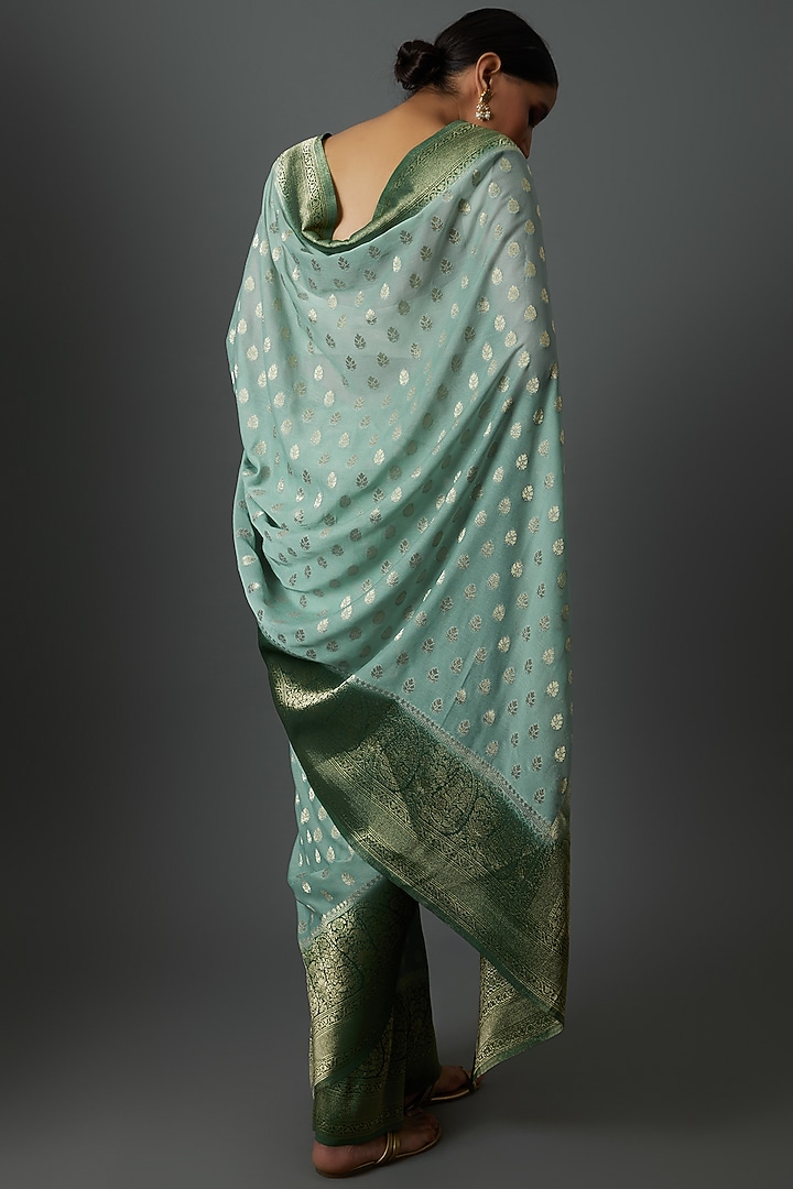 Green Georgette Embroidered Brocade Party Wear Saree by Binal Patel at Pernia's Pop Up Shop