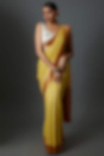 Yellow Georgette Brocade Embroidered Saree by Binal Patel