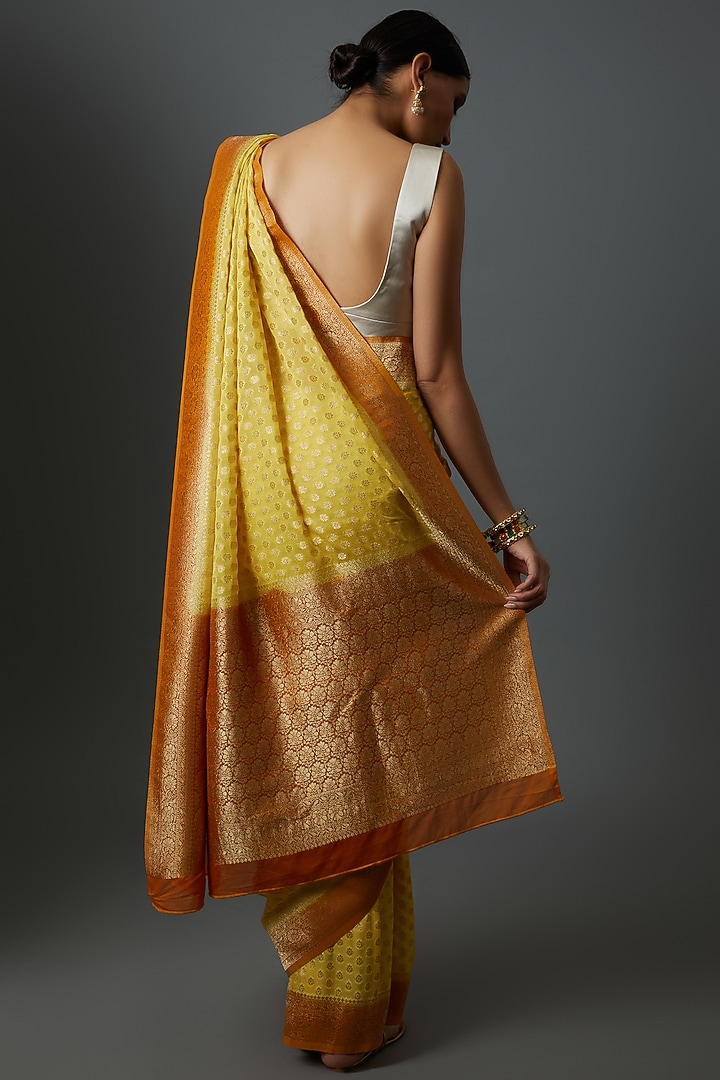 Yellow Georgette Brocade Embroidered Party Wear Saree by Binal Patel at Pernia's Pop Up Shop