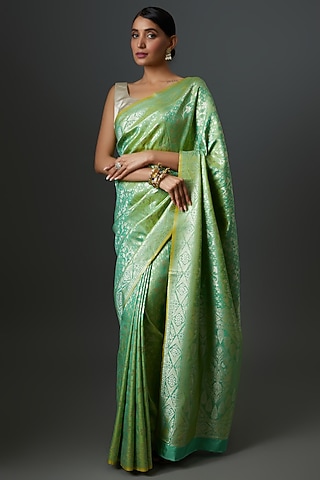 Green Brocade Embroidered Banarasi Saree by Binal Patel