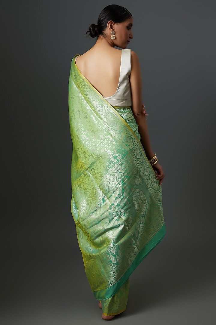 Green Brocade Embroidered Banarasi Party Wear Saree by Binal Patel at Pernia's Pop Up Shop
