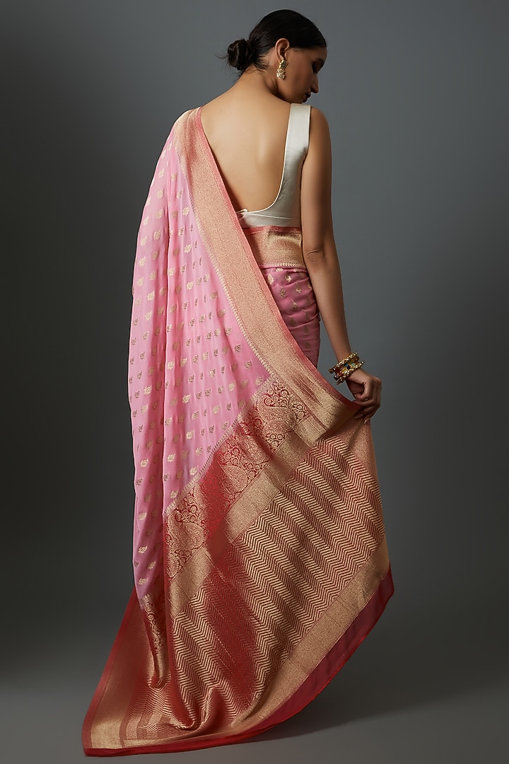 Pink Georgette Brocade Zari Embroidered Party Wear Saree by Binal Patel at Pernia's Pop Up Shop