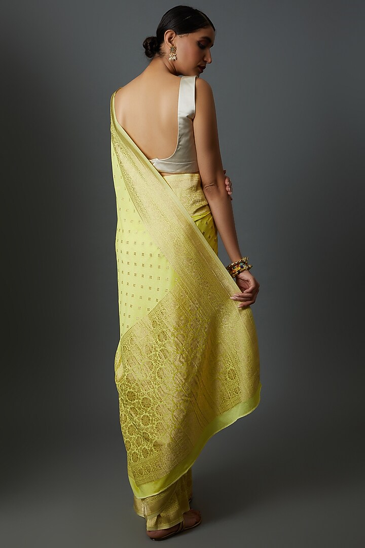Yellow Satin Jacquard Embroidered Party Wear Saree by Binal Patel at Pernia's Pop Up Shop